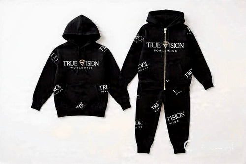 True Vision Luxe Black Hoodie & Pants Set (Gold Zipper Edition)