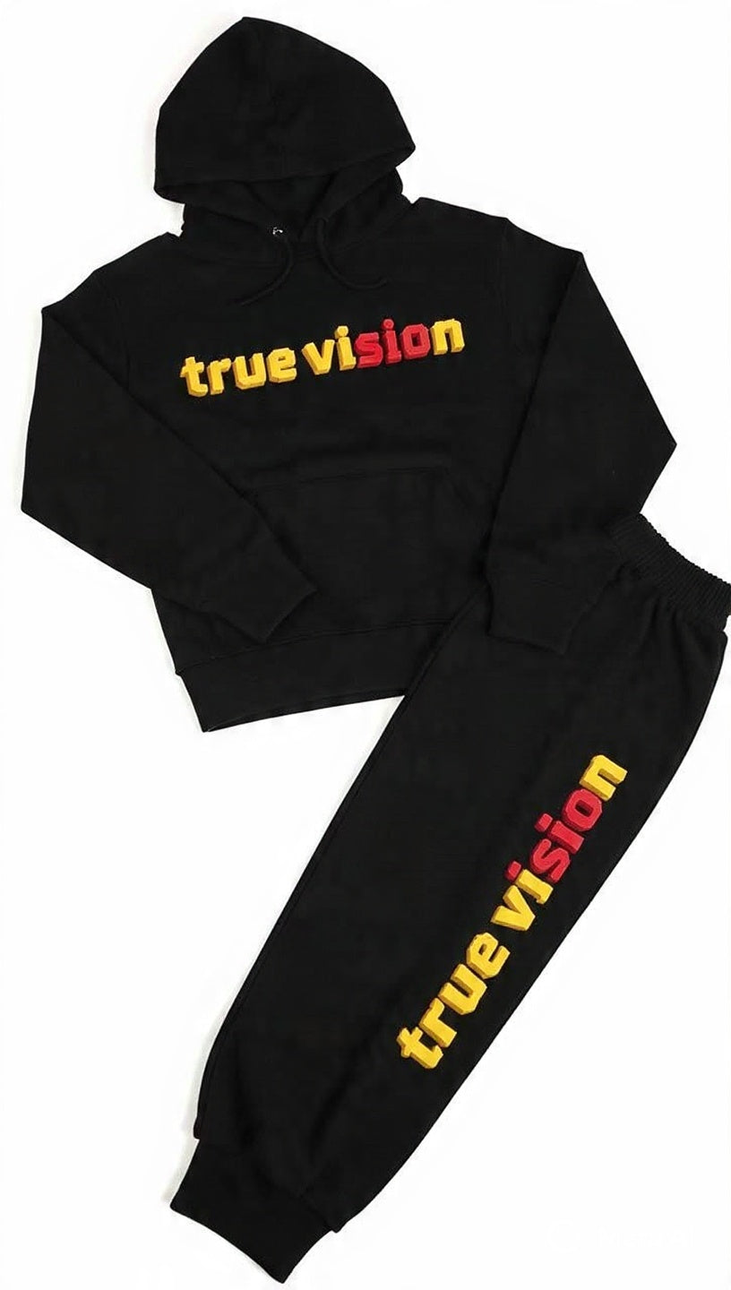 True Vision Luxe Black Hoodie & Pants Set (Gold Zipper Edition)